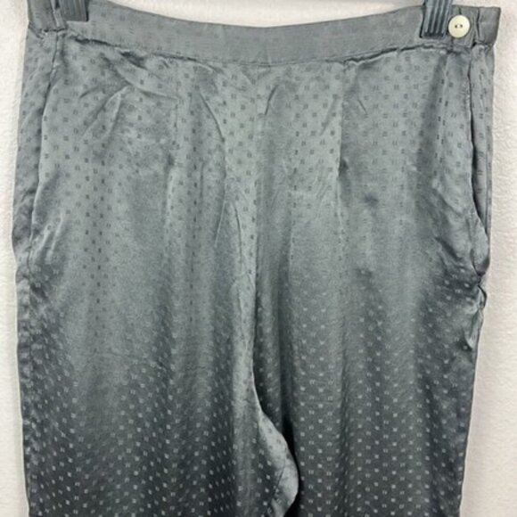 Galadriel Silk Slacks High Rise Swiss Dot Ankle Length Straight-Leg Grey Pants M - Picture 3 of 14
